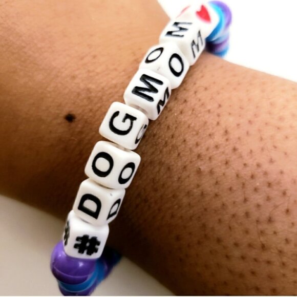 Dog Mom Kandi Word Bracelet Turquoise and Purple - Picture 3 of 3